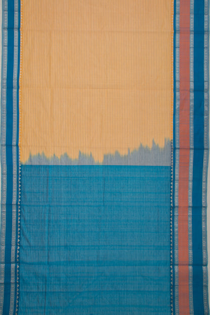Gadwal Cotton Horizontal Lines Cream Saree