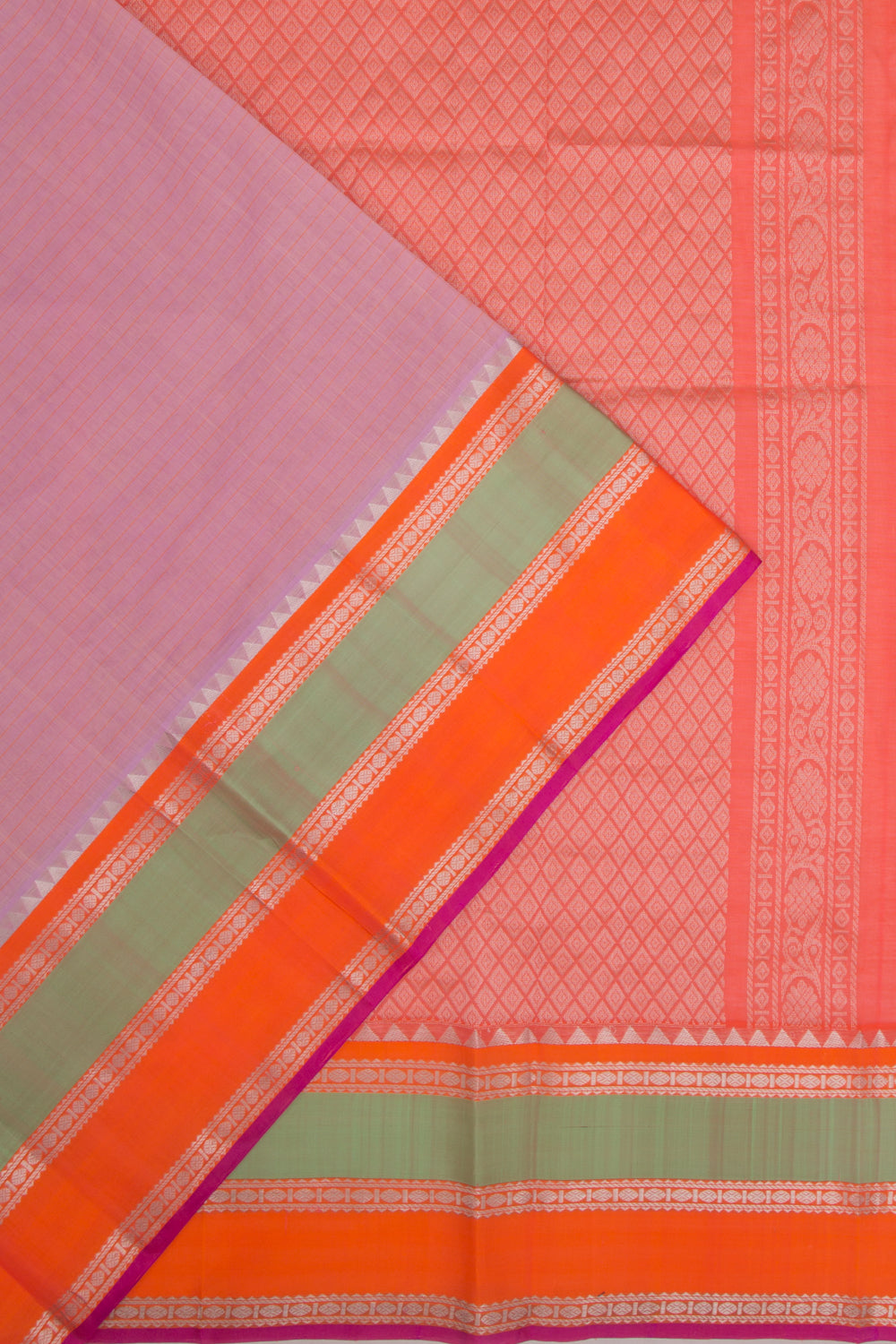 Gadwal Cotton Horizontal Lines Lavender Saree