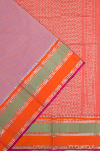 Gadwal Cotton Horizontal Lines Lavender Saree