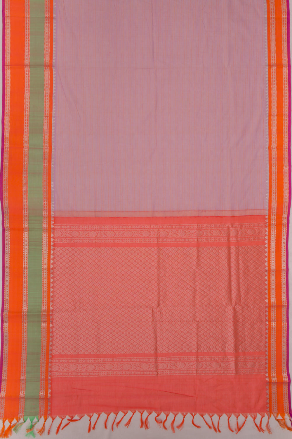 Gadwal Cotton Horizontal Lines Lavender Saree