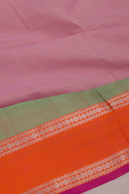 Gadwal Cotton Horizontal Lines Lavender Saree