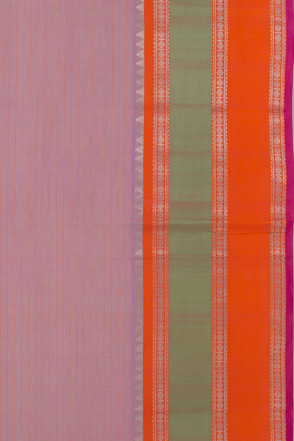 Gadwal Cotton Horizontal Lines Lavender Saree