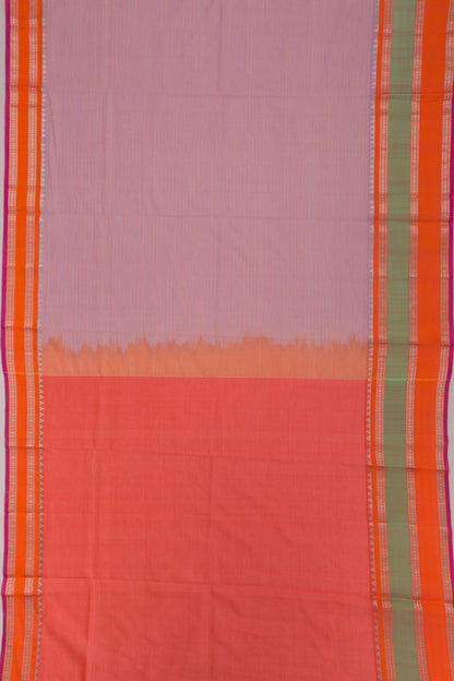 Gadwal Cotton Horizontal Lines Lavender Saree