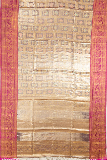 Kanchipuram Silk Tissue Brocade Grey Saree