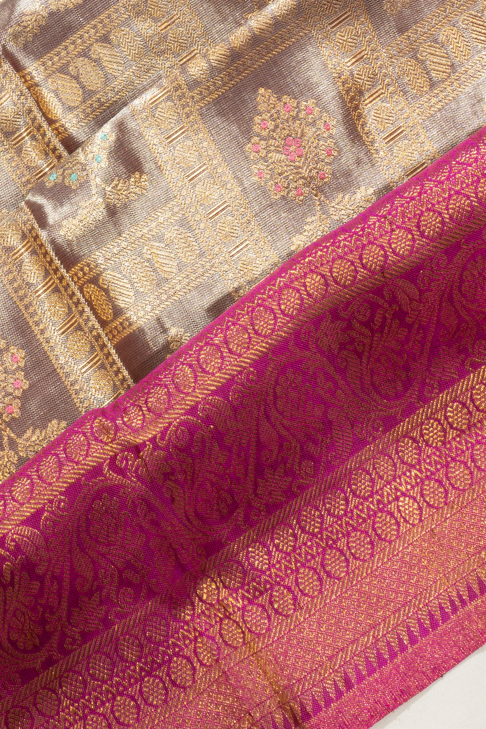 Kanchipuram Silk Tissue Brocade Grey Saree