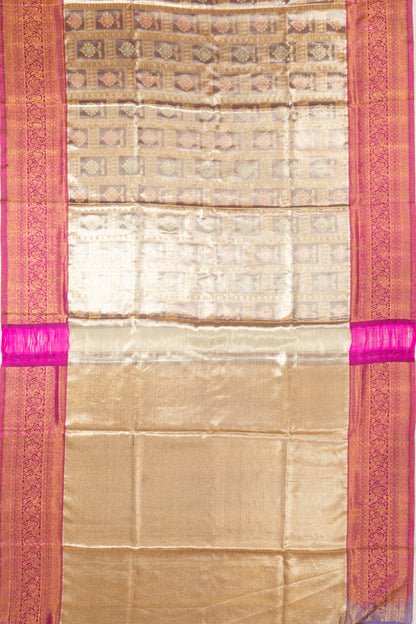 Kanchipuram Silk Tissue Brocade Grey Saree