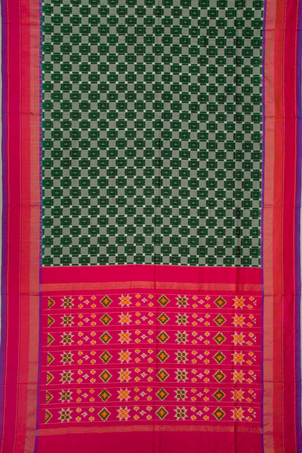 Pochampally Silk Ikat Bottle Green Saree
