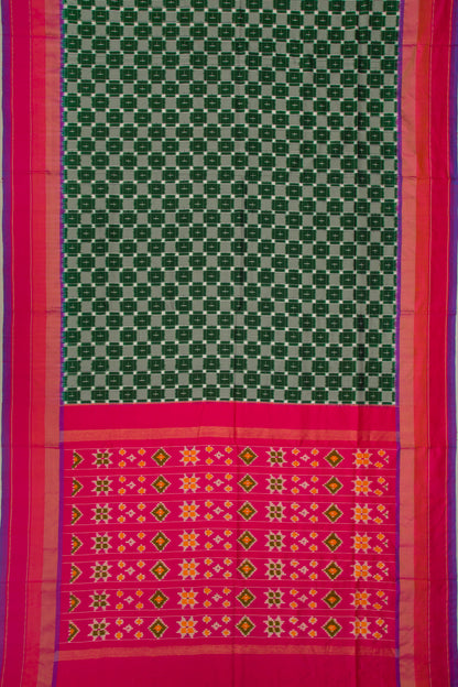 Pochampally Silk Ikat Bottle Green Saree