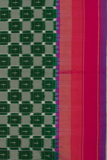 Pochampally Silk Ikat Bottle Green Saree
