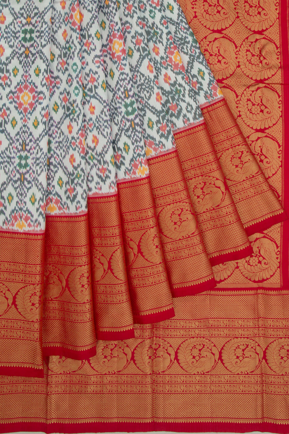 Kanchipuram Silk Ikat White Saree