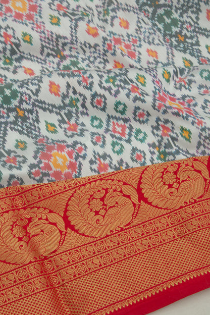 Kanchipuram Silk Ikat White Saree