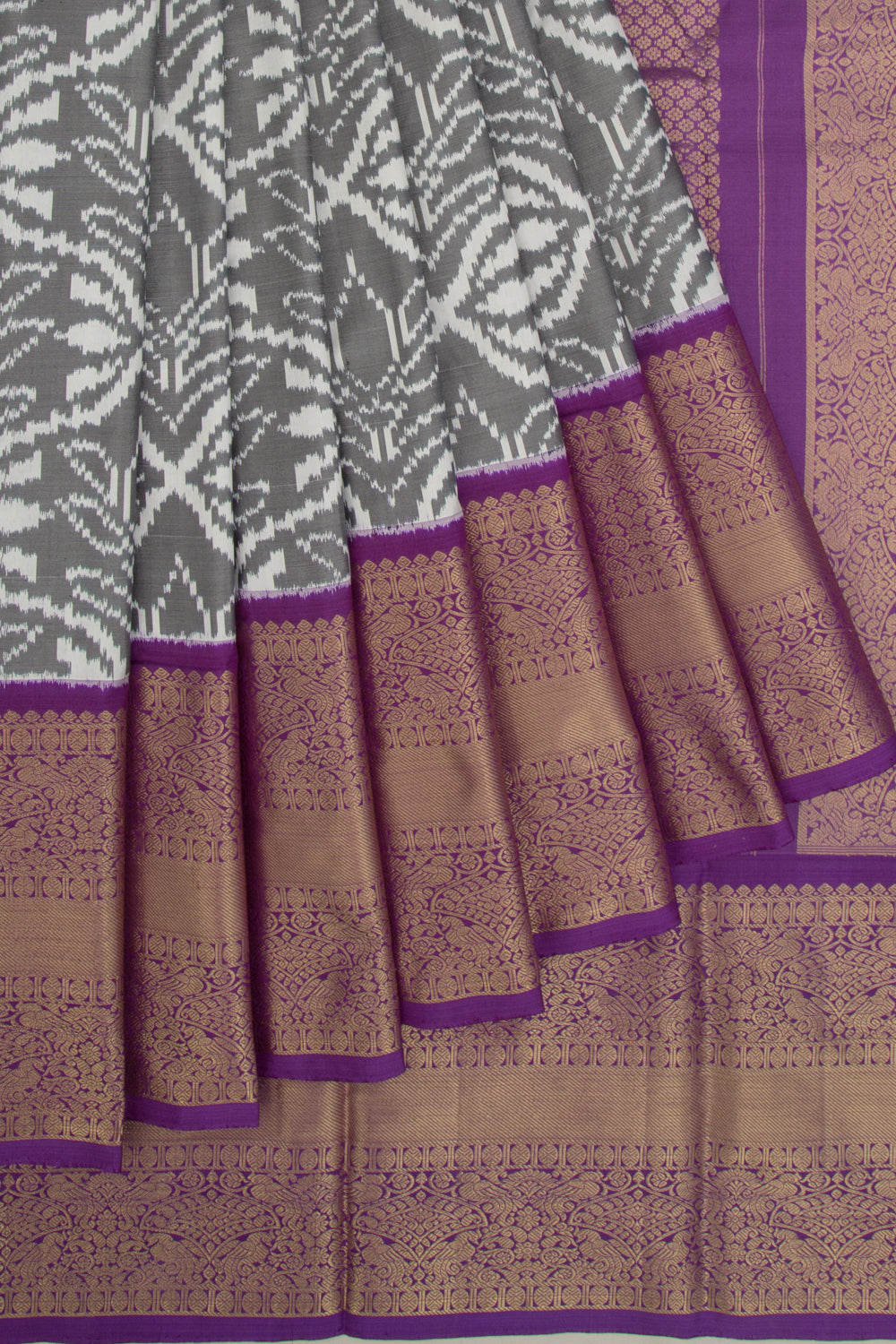 Kanchipuram Silk Ikat White And Grey Saree