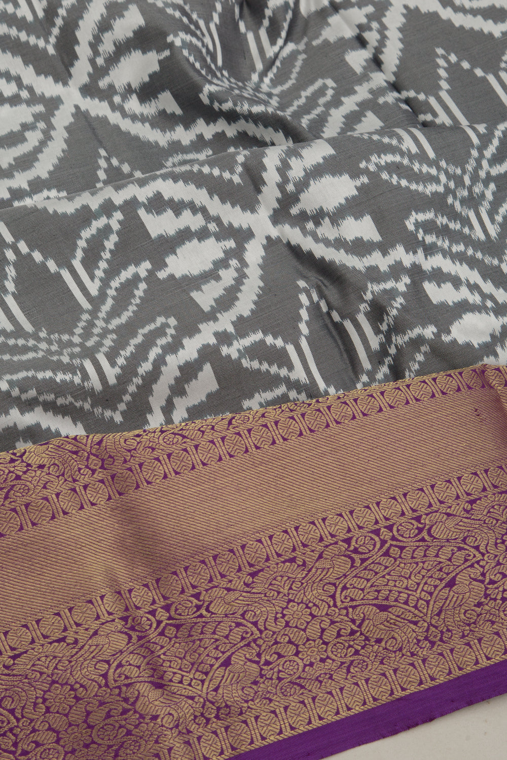 Kanchipuram Silk Ikat White And Grey Saree