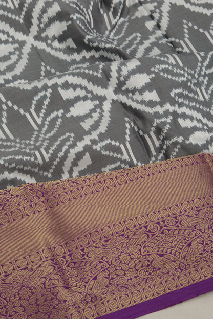 Kanchipuram Silk Ikat White And Grey Saree