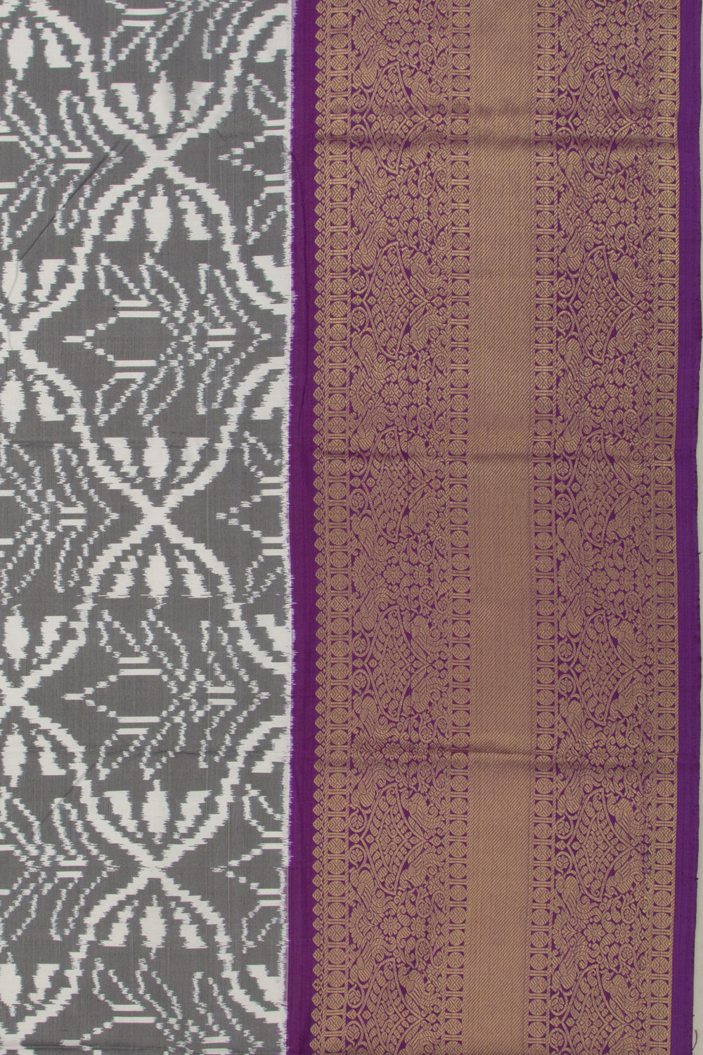 Kanchipuram Silk Ikat White And Grey Saree