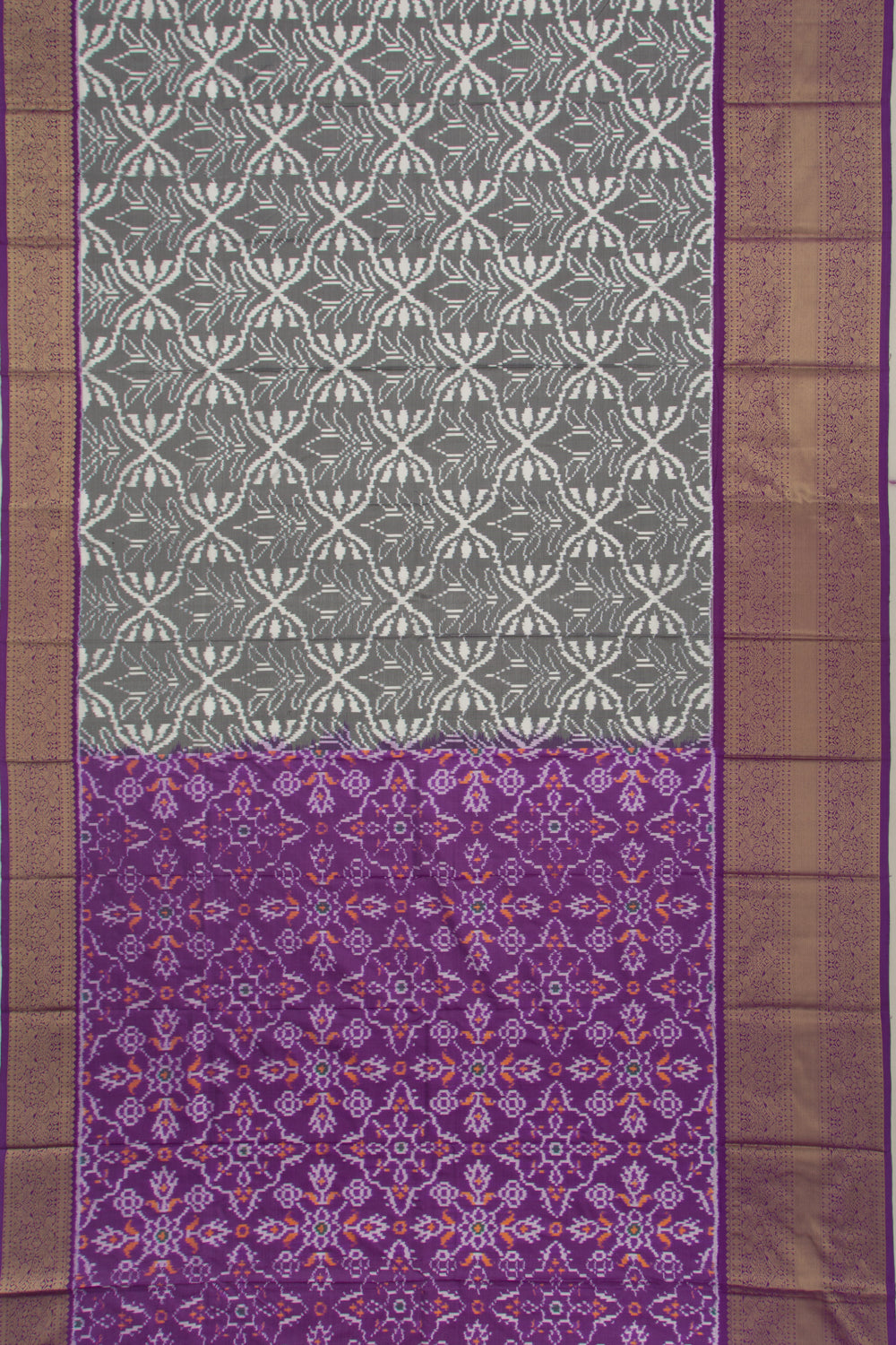 Kanchipuram Silk Ikat White And Grey Saree