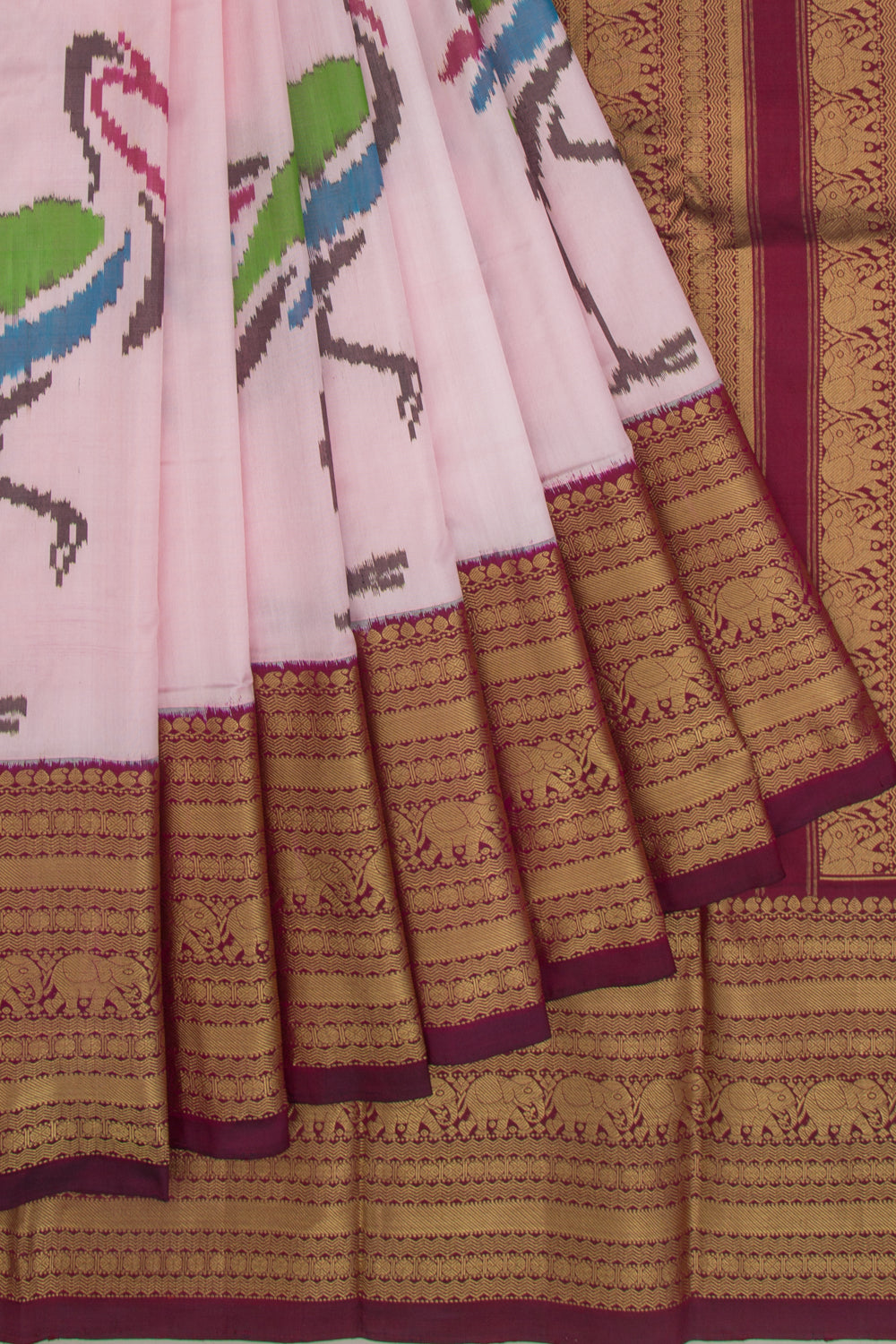 Kanchipuram Silk Ikat Peach Saree