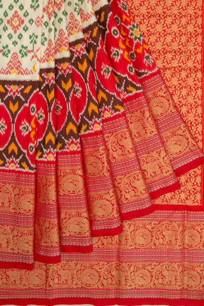 Kanchipuram Silk Ikat Cream Saree
