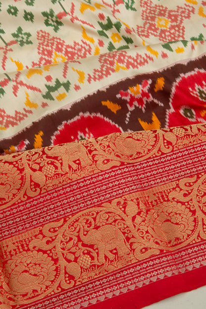 Kanchipuram Silk Ikat Cream Saree