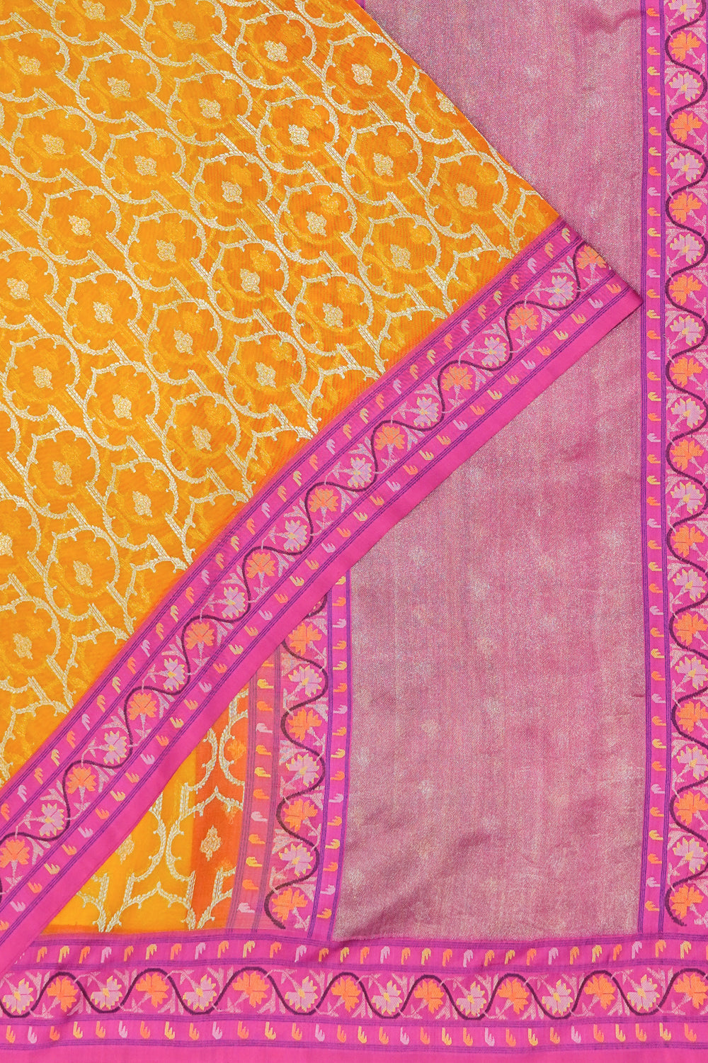 Banarasi Kora Organza Brocade Yellow Saree