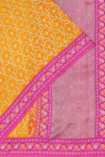 Banarasi Kora Organza Brocade Yellow Saree