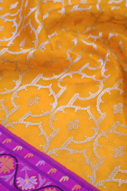 Banarasi Kora Organza Brocade Yellow Saree