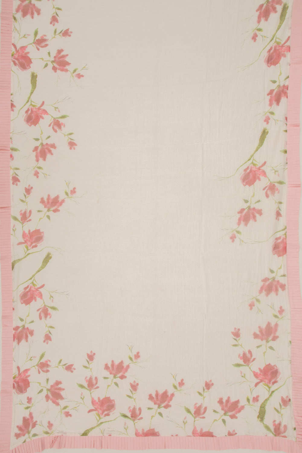 Pure Handspun Cotton Printed White Saree