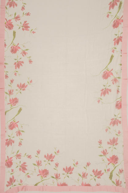 Pure Handspun Cotton Printed White Saree