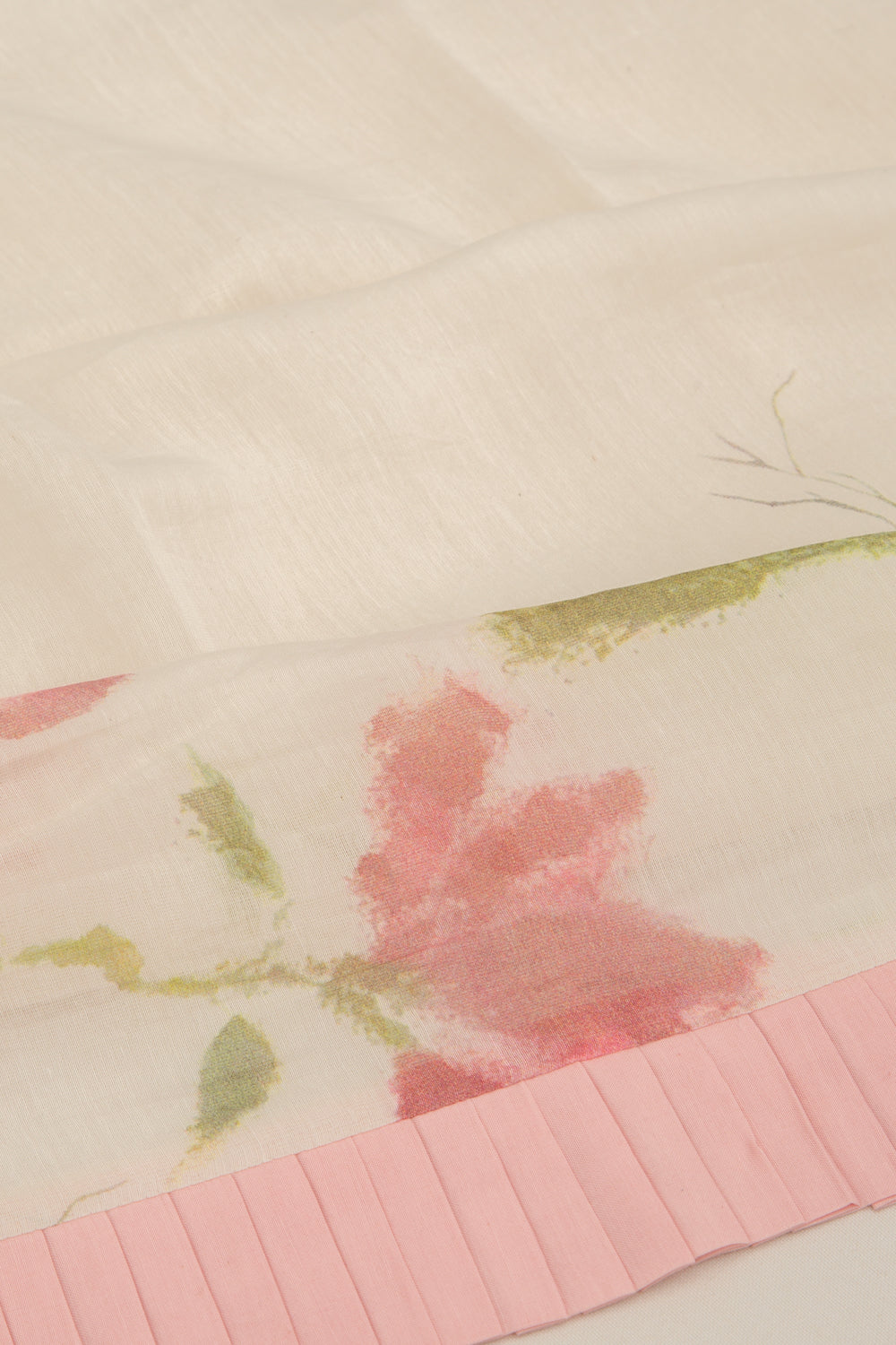 Pure Handspun Cotton Printed White Saree