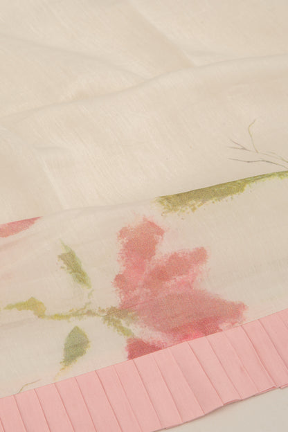 Pure Handspun Cotton Printed White Saree