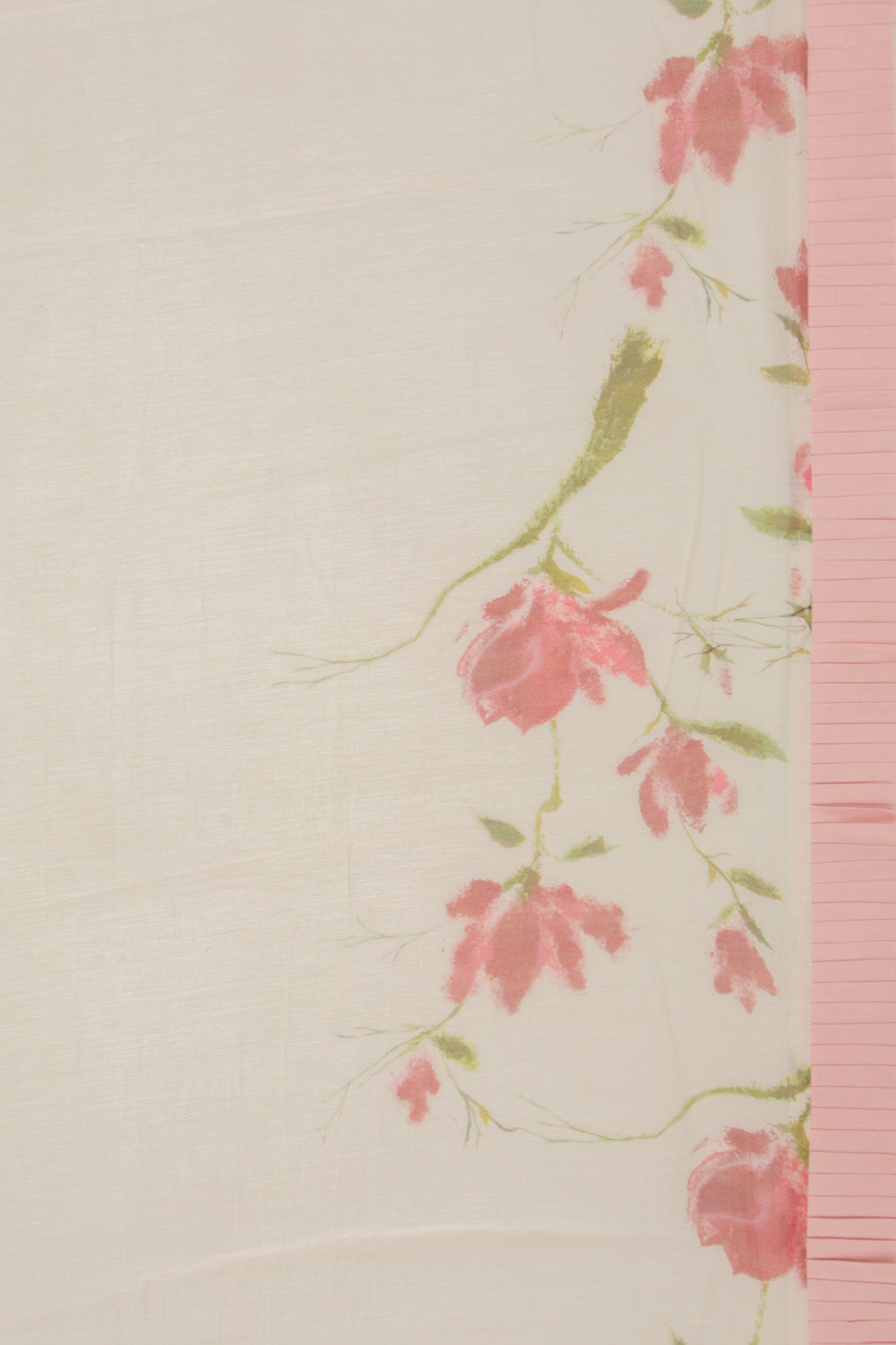 Pure Handspun Cotton Printed White Saree