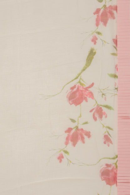 Pure Handspun Cotton Printed White Saree