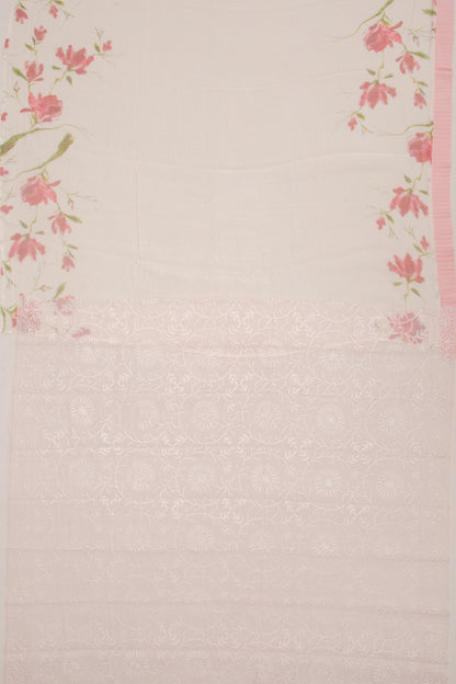 Pure Handspun Cotton Printed White Saree
