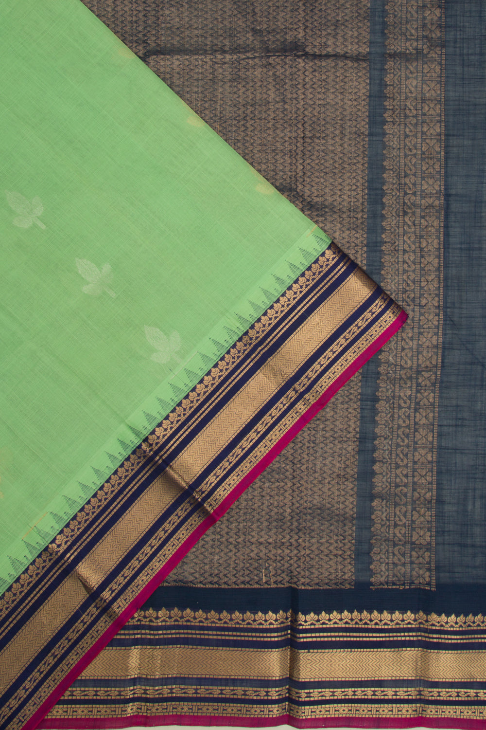 Gadwal Cotton Butta Pista Green Saree