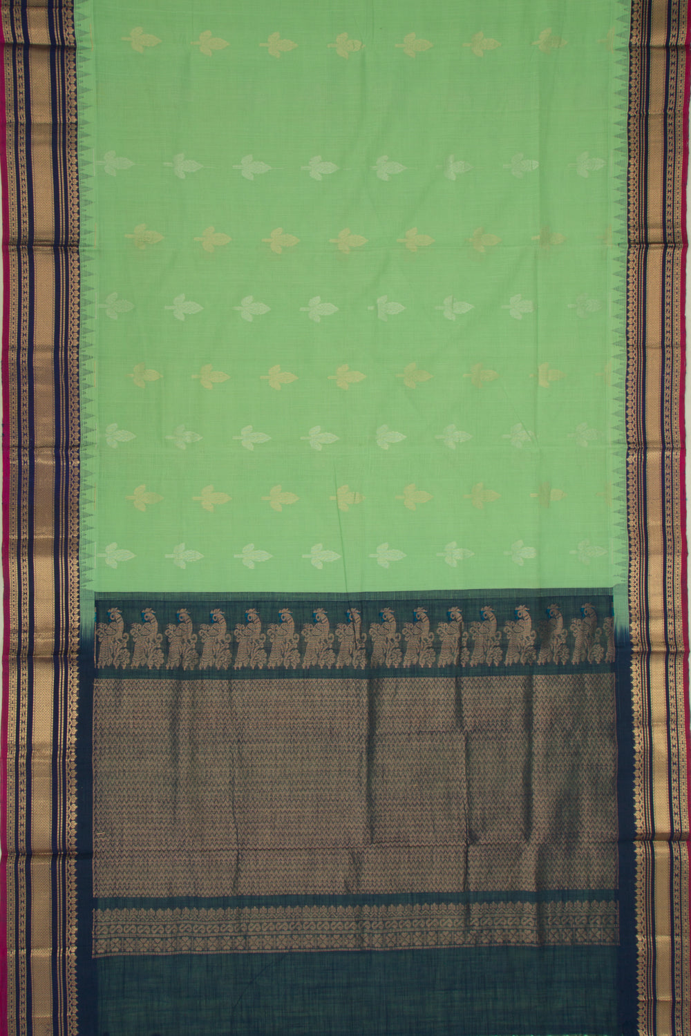 Gadwal Cotton Butta Pista Green Saree