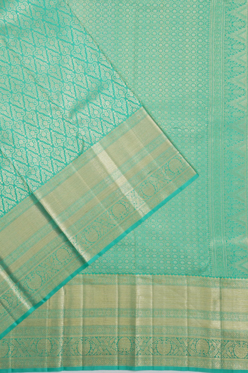Kanchipuram Silk Brocade Sea Green Saree 1213648867