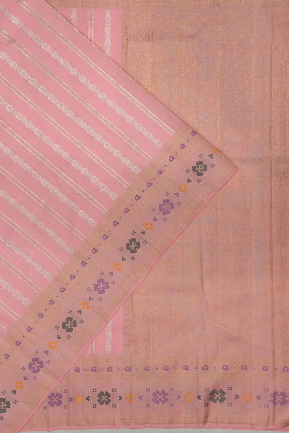 Banarasi Silk Vertical Lines Baby Pink Saree