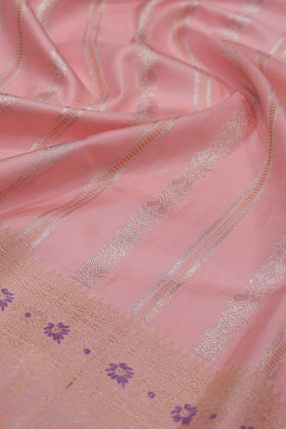 Banarasi Silk Vertical Lines Baby Pink Saree