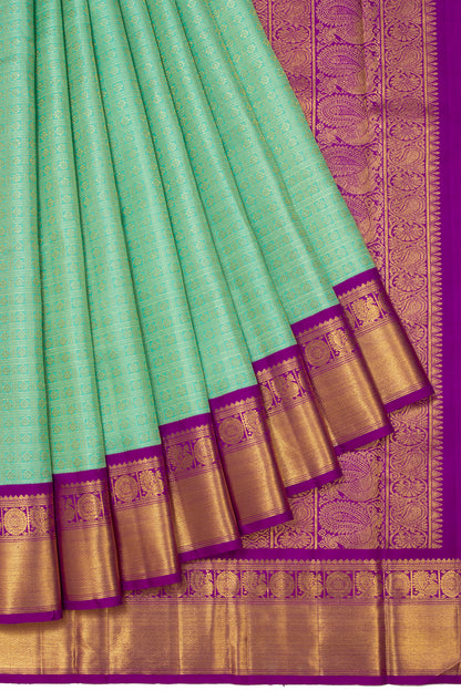 Kanchipuram Silk Checks And Butta Sea Green Saree