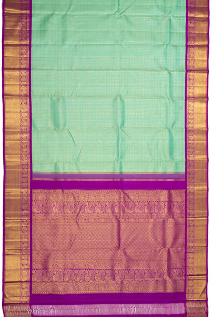 Kanchipuram Silk Checks And Butta Sea Green Saree