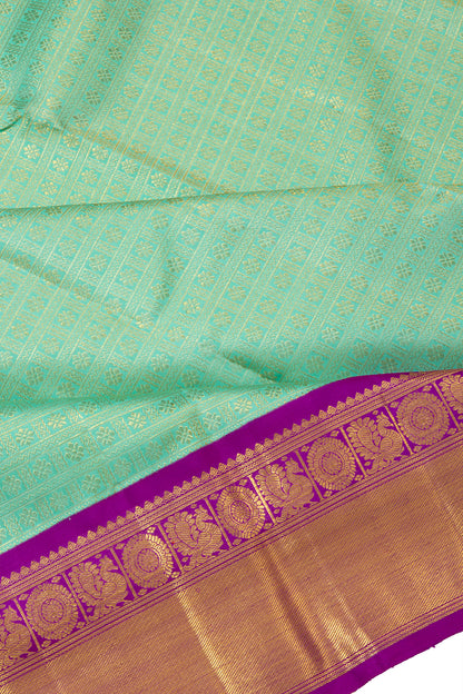 Kanchipuram Silk Checks And Butta Sea Green Saree