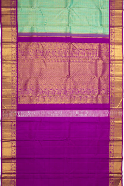 Kanchipuram Silk Checks And Butta Sea Green Saree