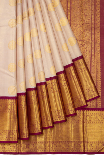 Kanchipuram Silk Checks And Butta Cream Saree