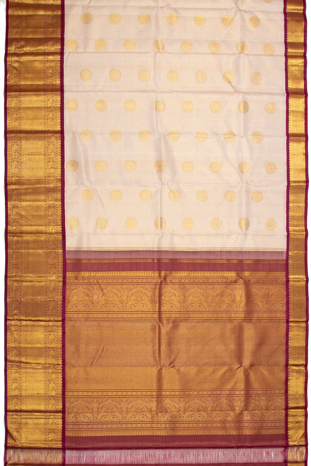 Kanchipuram Silk Checks And Butta Cream Saree