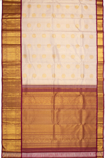 Kanchipuram Silk Checks And Butta Cream Saree
