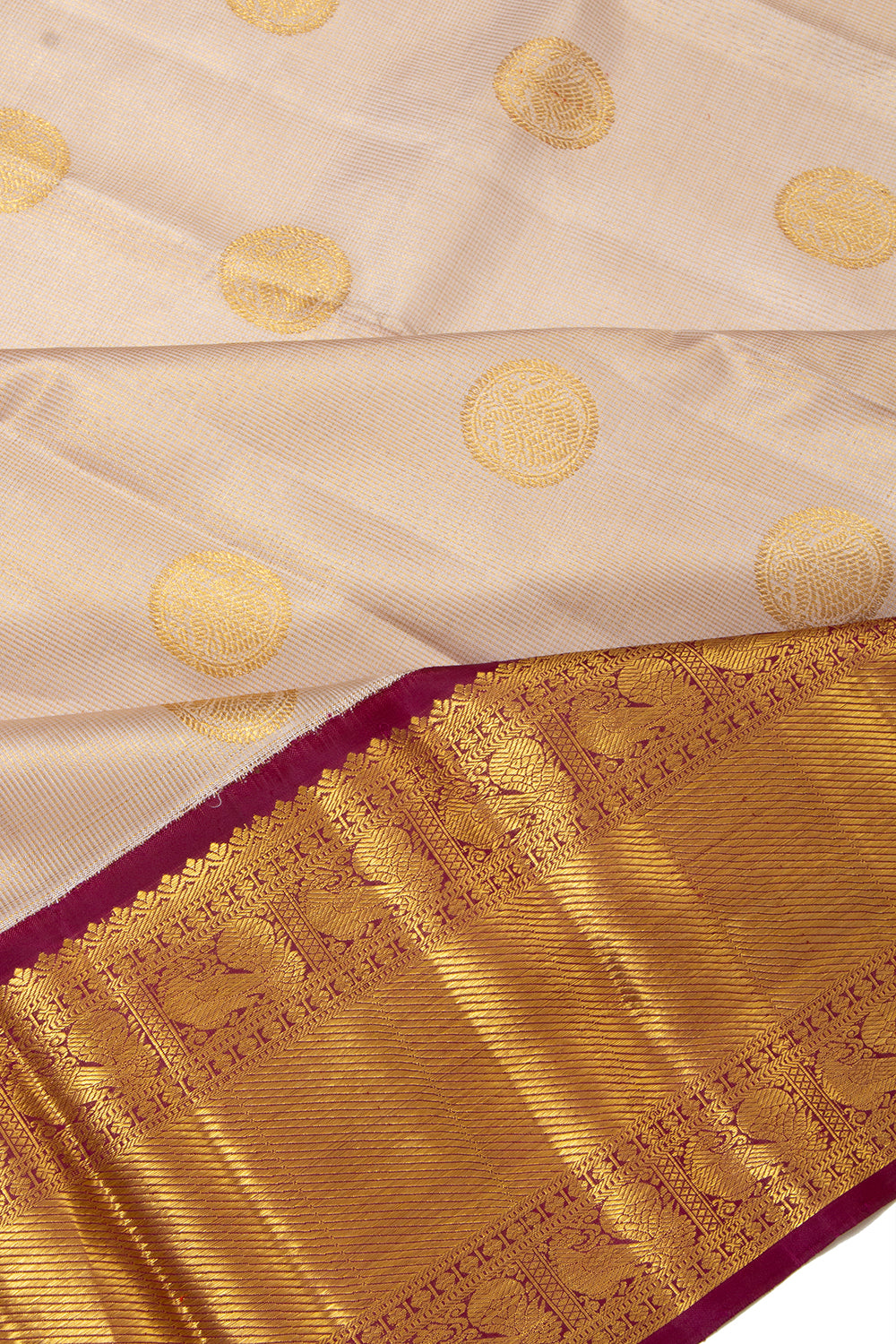 Kanchipuram Silk Checks And Butta Cream Saree