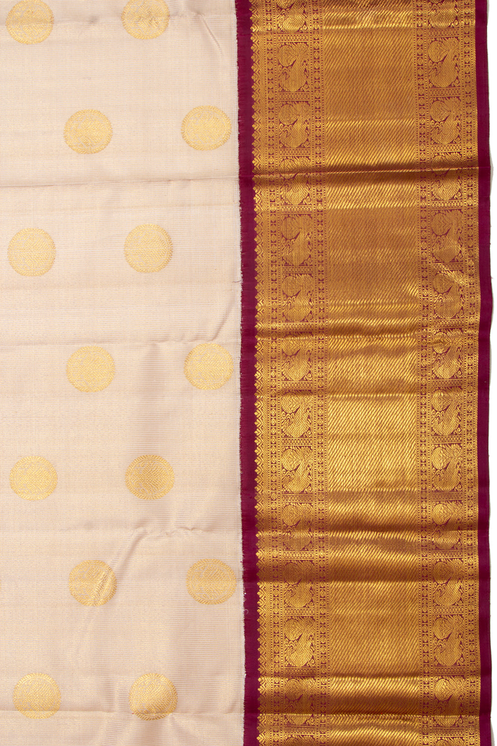 Kanchipuram Silk Checks And Butta Cream Saree
