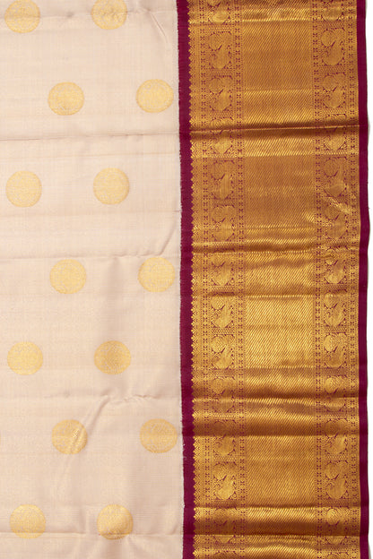 Kanchipuram Silk Checks And Butta Cream Saree