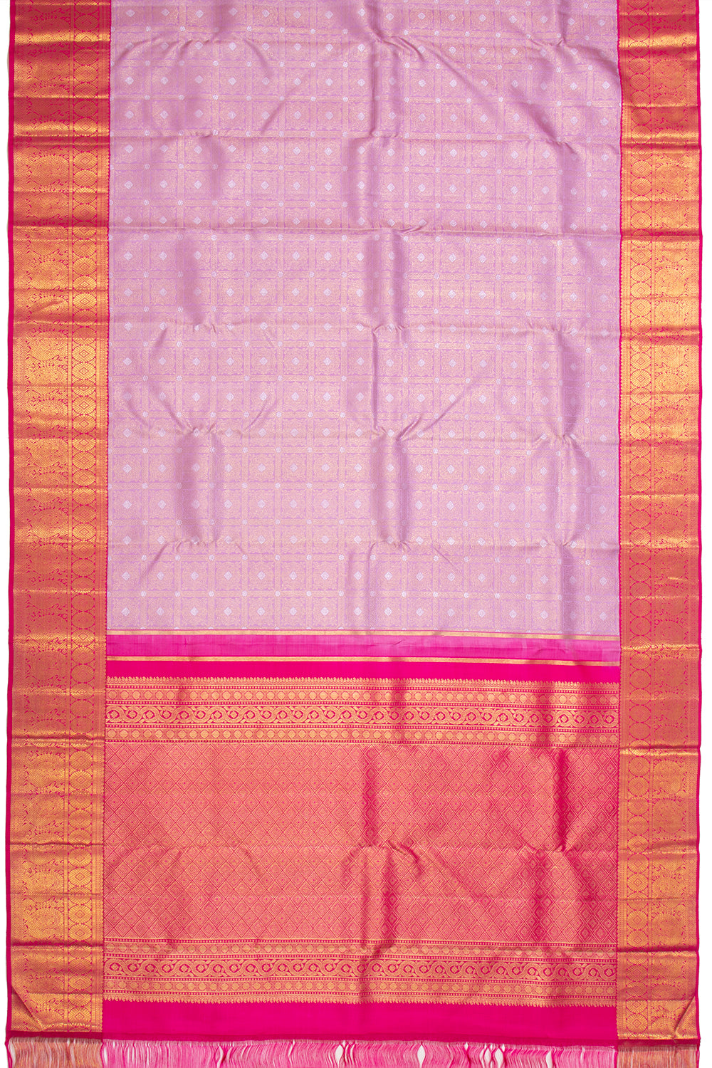 Kanchipuram Silk Checks And Butta Lavender Saree