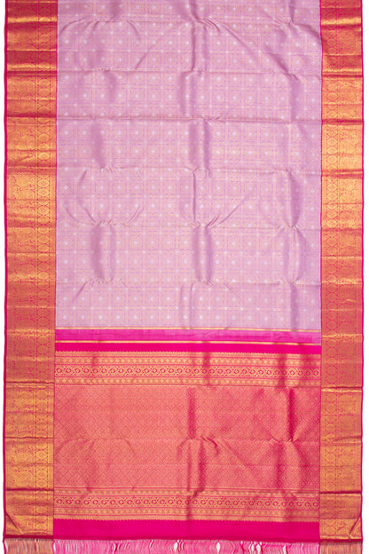 Kanchipuram Silk Checks And Butta Lavender Saree